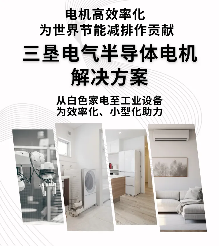 高效率化 为世界节能减排作贡献 三垦电气半导体电机解决方案 从白色家电至工业设备 为效率化、小型化助力