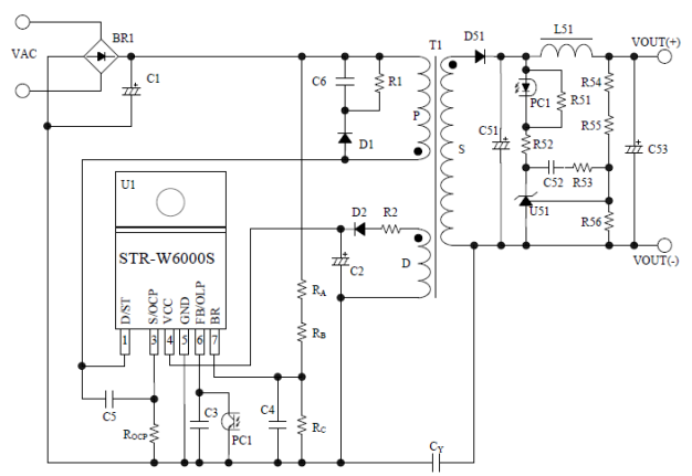 STR-W6052S ｜Sanken Electric circuit diagram power supply 