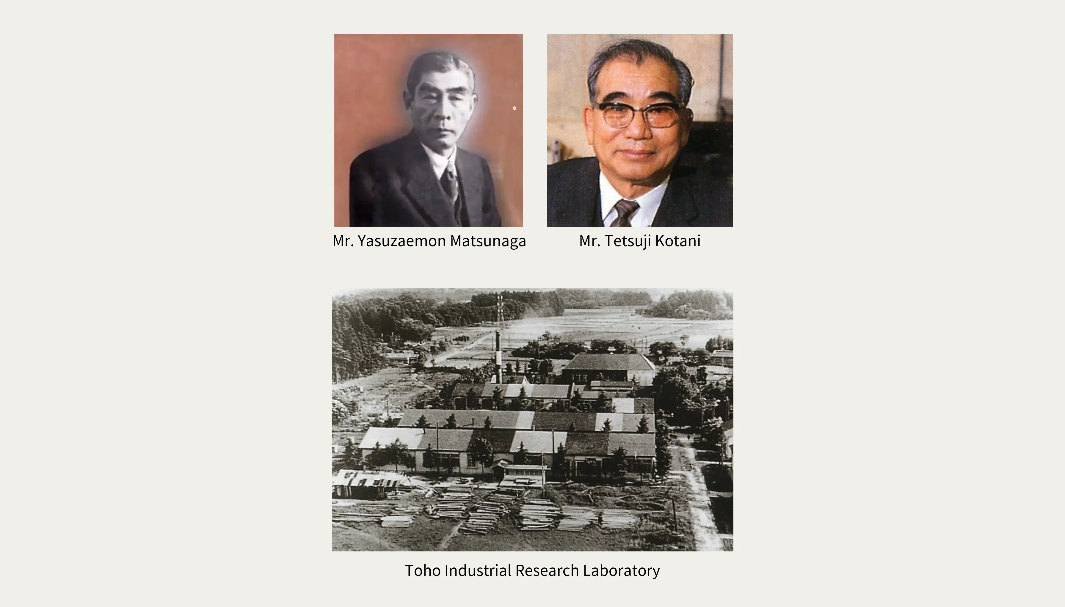Mr. Yasuzaemon Matsunaga, Mr. Tetsuji Kotani, Toho Industrial Research Laboratory